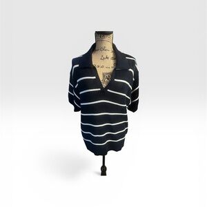 Old Navy Navy and White Striped V-Neck Sweater